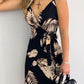 V-neck Print Lace-up Casual Dress