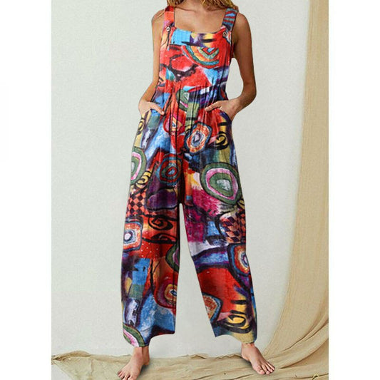 Print leisure high-waisted jumpsuit