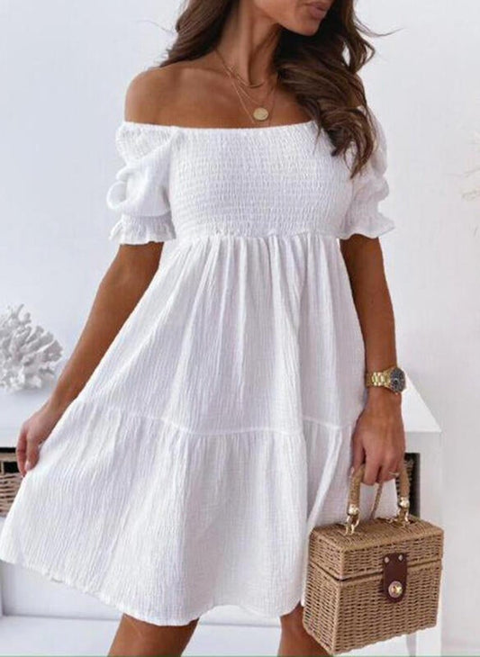 Solid Short Sleeves Raglan Sleeve A-line Above Knee Shirt Dress