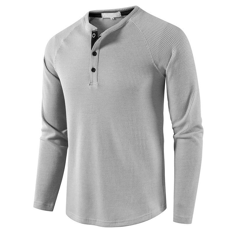 Men's Lightweight Henley Collarless Plain Crew Neck Shirt