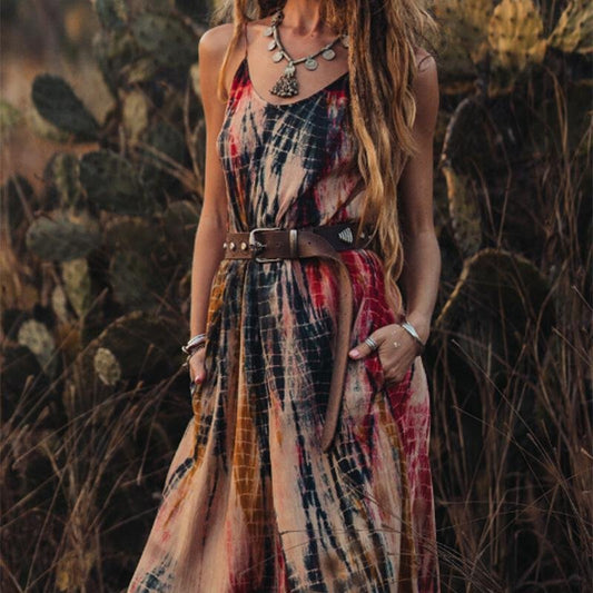 Tie Dye Printed Split Casual Dress