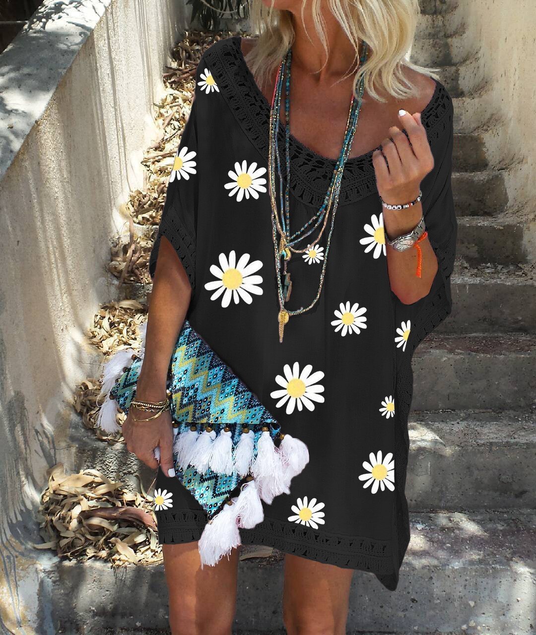 Sunflower V-Neck Loose Print Dress