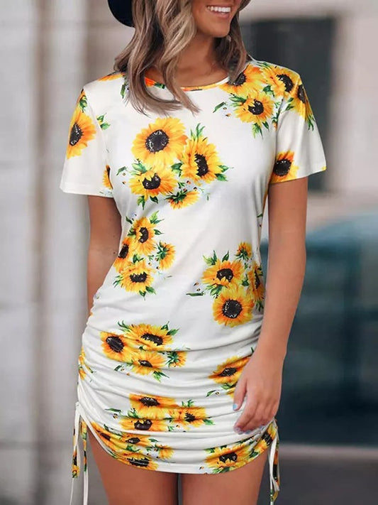 Sunflower O-Neck Tight Dress-White