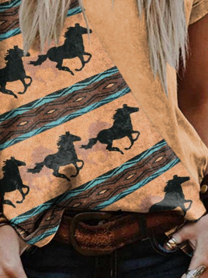 Vintage Contrast Horse Print T-Shirt