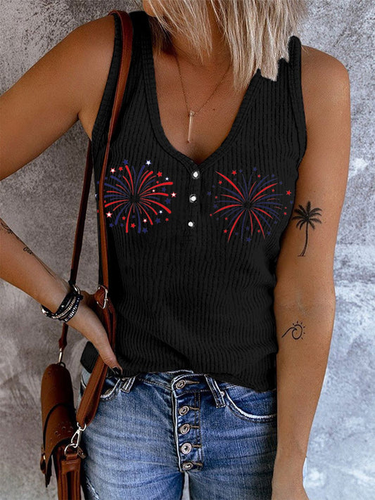 Women's 4th Of July Fire Cracker Boobs Button Vest