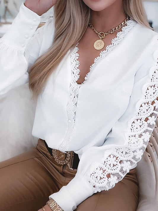 Women&#039;s Sexy V-Neck Lace Panel Shirt