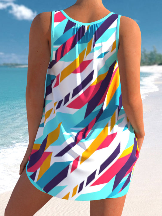 Geometric Print Bowknot Tankini Set