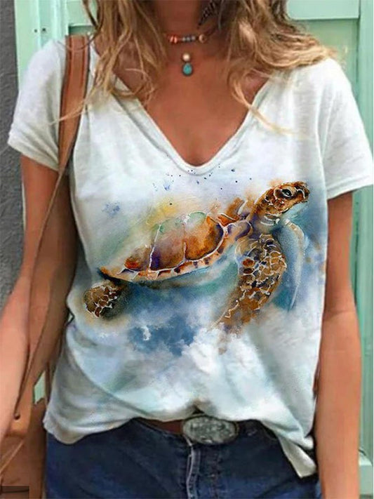 Turtle Print Short-Sleeved T-Shirt