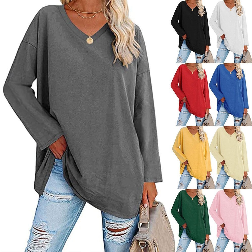 Loose long sleeve fashion V-neck knit top