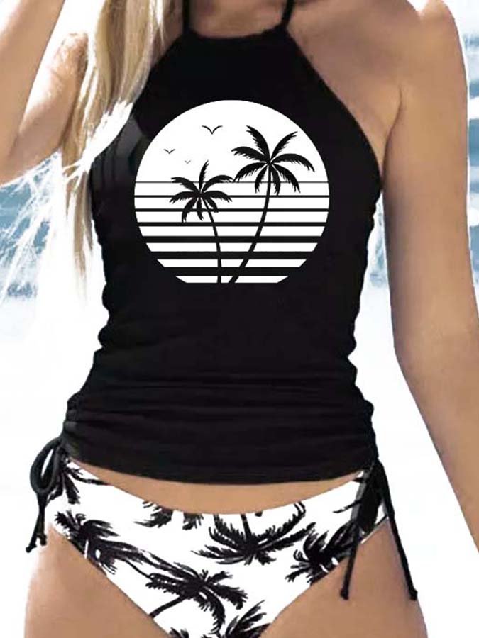 Palm Tree Print Bikini Set