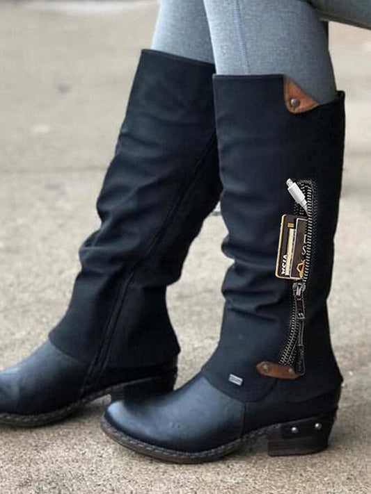 Casual Round Toe Side Zip Martin Boots