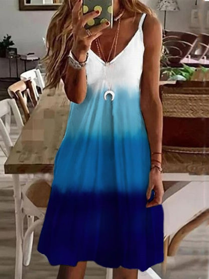 Casual Ombre V neck Sleeveless Knit Dress