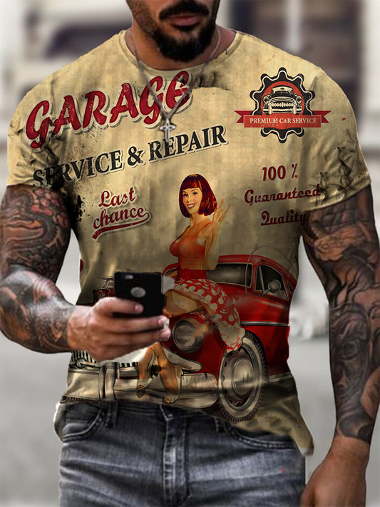 Mens retro Moto Tin Logo Printed T-shirt