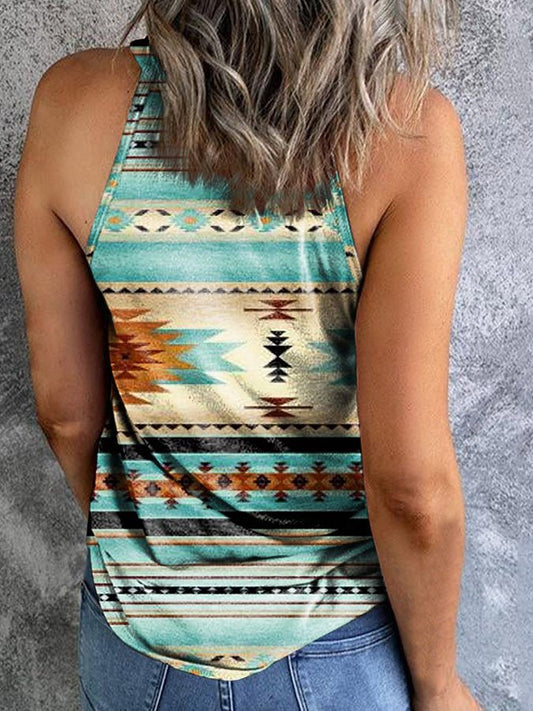 Vintage Print Sleeveless Tank Top