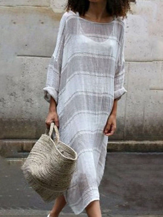 Casual Striped Linen Dress