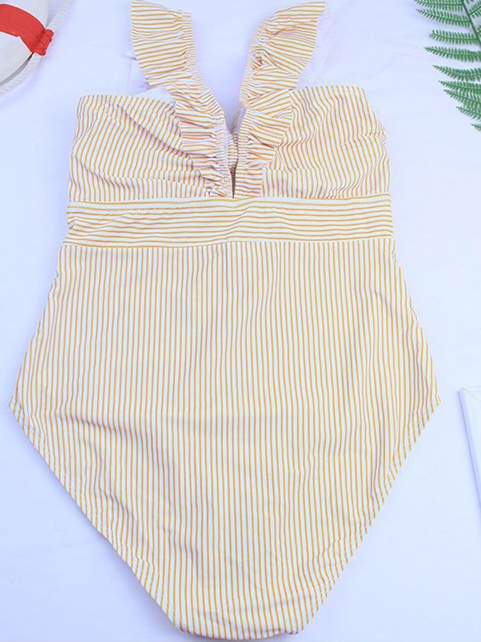 Ladies Striped One Piece Swimsuit