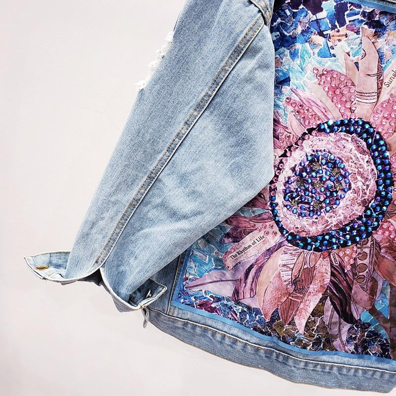 Sequin Floral Embroidered Denim Jacket