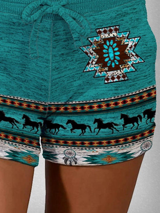 Vintage Western Print Shorts