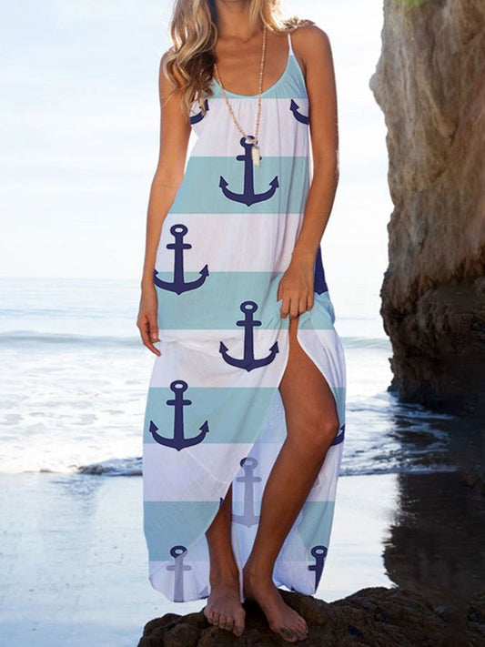 Resort Print Strappy Beach Maxi Dress