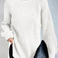 Cotton Turtleneck Raglan Sleeve Split Hem Sweater