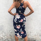 Strap V-Neck Irregular Hem High Slit Floral Dress