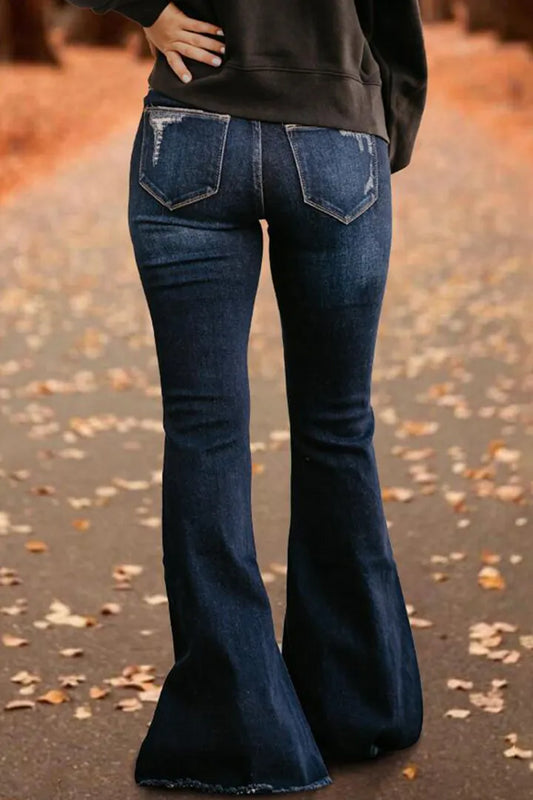 Raw Hem Ripped High Rise Flare Jeans