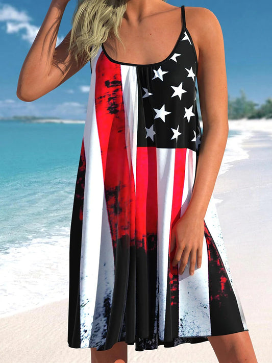 Color Block American Flag Print Cover Up Dress