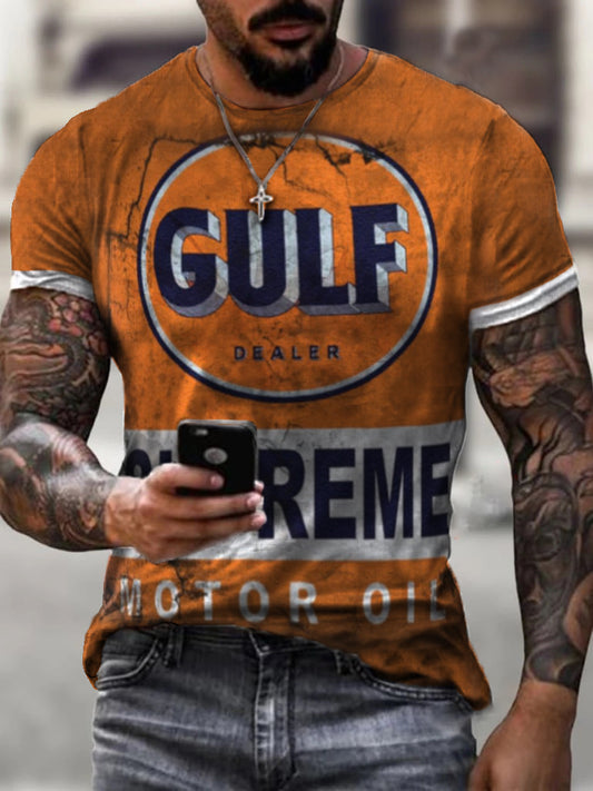 Mens Retro Motorcycle Engine Oil Badge Printed T-shirt