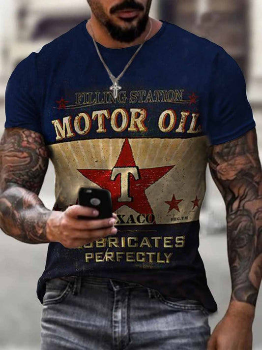 Round neck casual contrast oil printed T-shirt