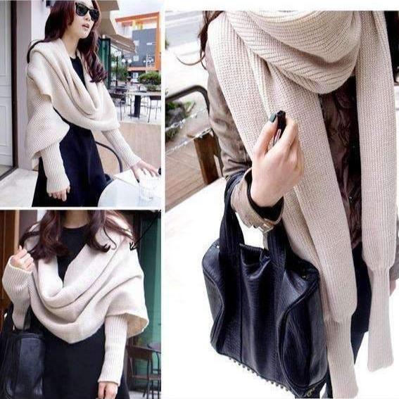 Trendy Knitted Sweater-Scarf With Sleeves