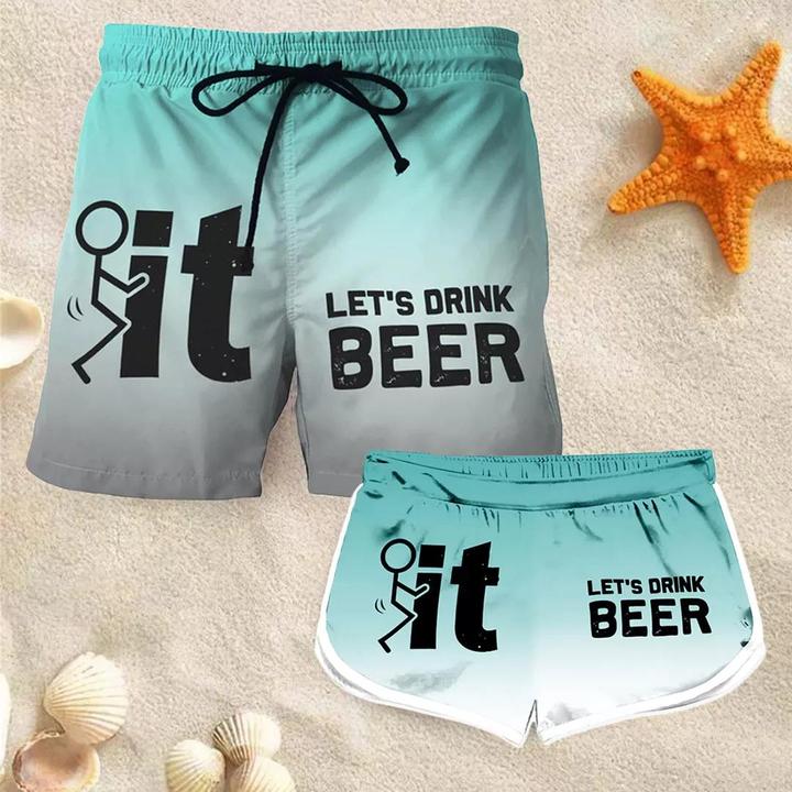 Couple Let's Drink BeerCustomized Swimming Trunks