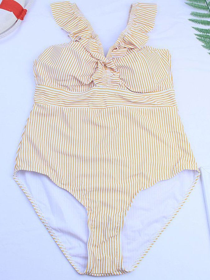 Ladies Striped One Piece Swimsuit