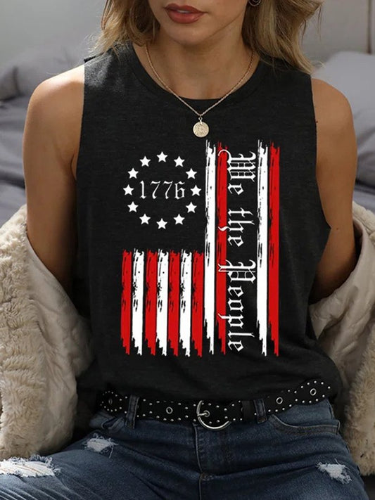 Women's Flag Letter Print Crew Neck Tank Top