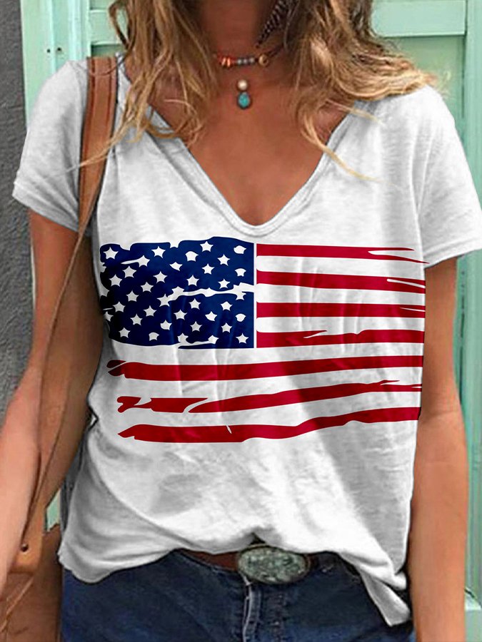 Women's Independence Day Flag Printed T-shirt