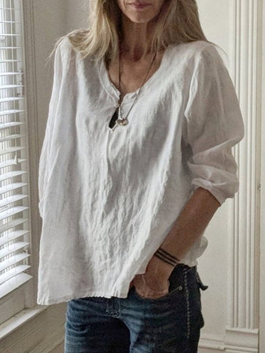 Women's Solid Color Button V-Neck Shirt