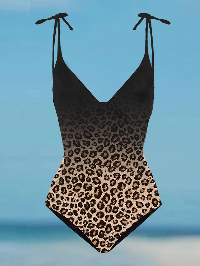 Leopard Gradient Print Swimsuit Set