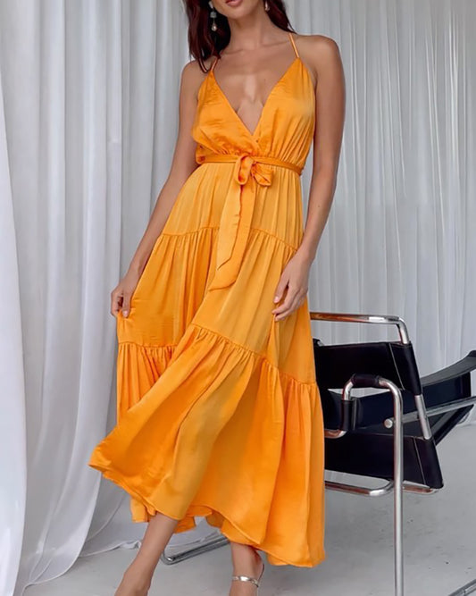 Long Sling Solid Color Dress