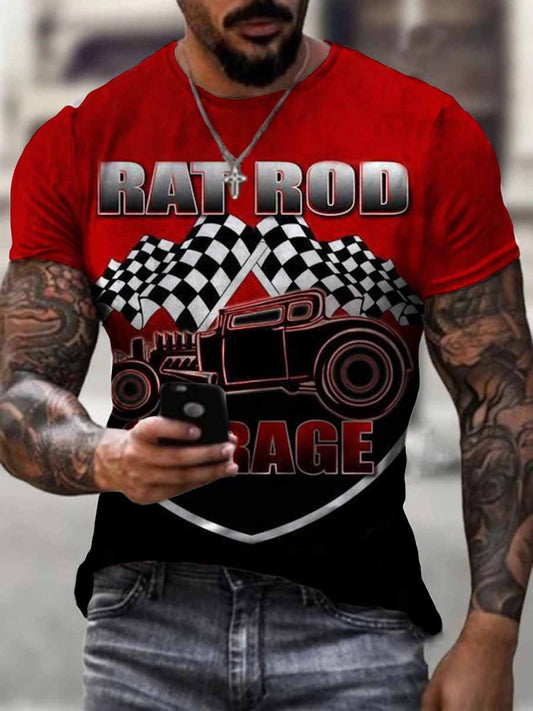 Mens Contrasting Color Locomotive Casual Printed T-Shirt