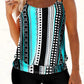 Striped Polka Dot Cyan Double Straps Tankini Set
