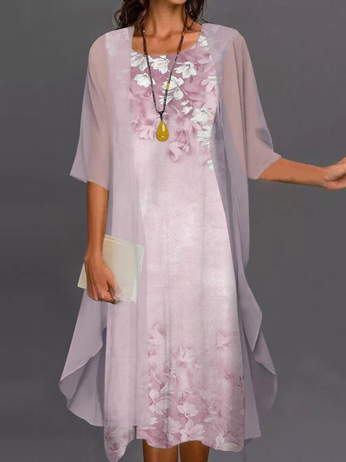 Chiffon Print Dress Two Piece Set