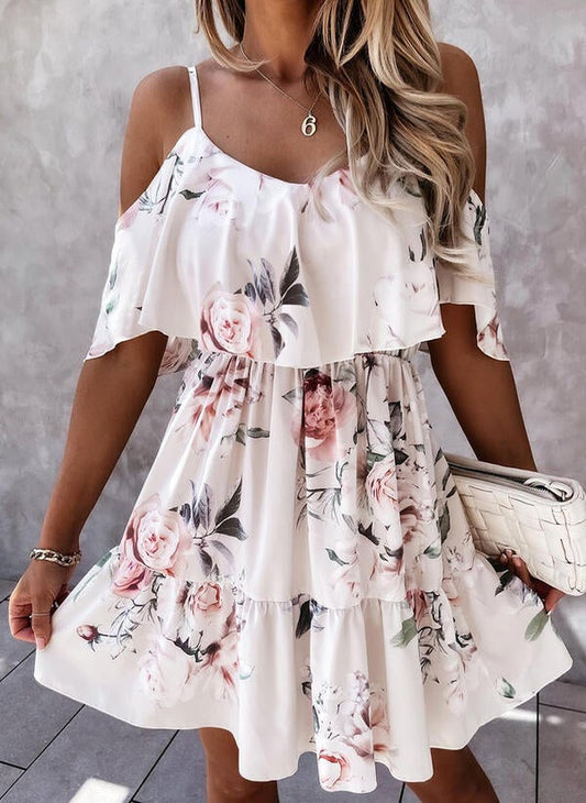 Floral 1/2 Sleeves A-line Above Knee Dress
