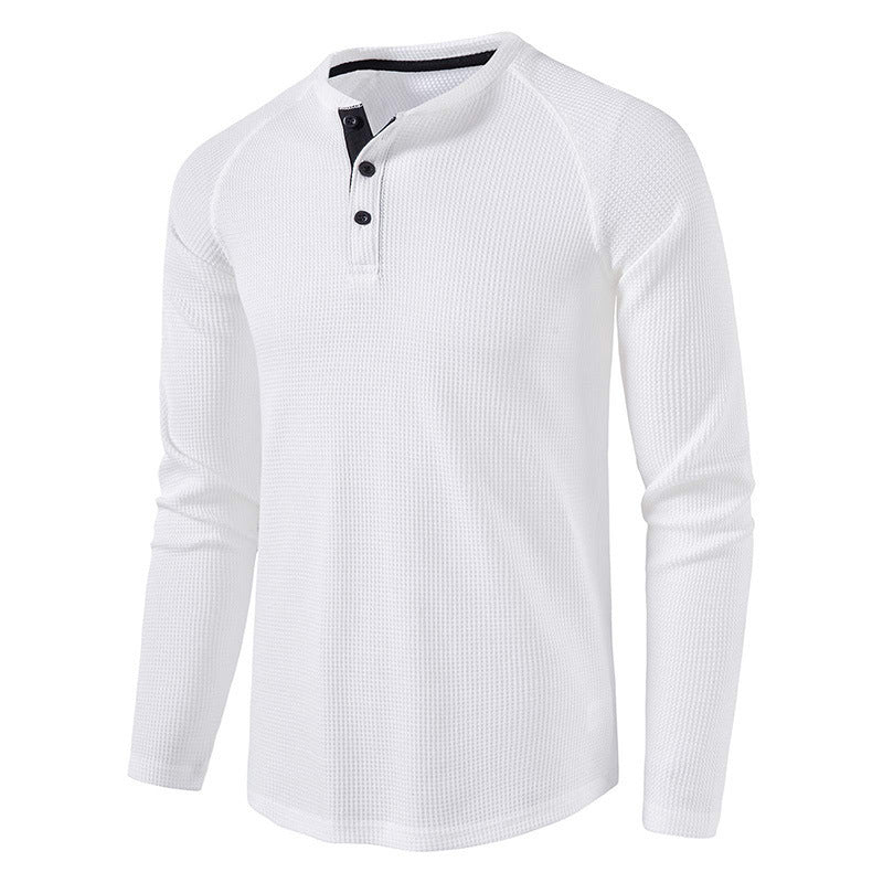 Men's Lightweight Henley Collarless Plain Crew Neck Shirt