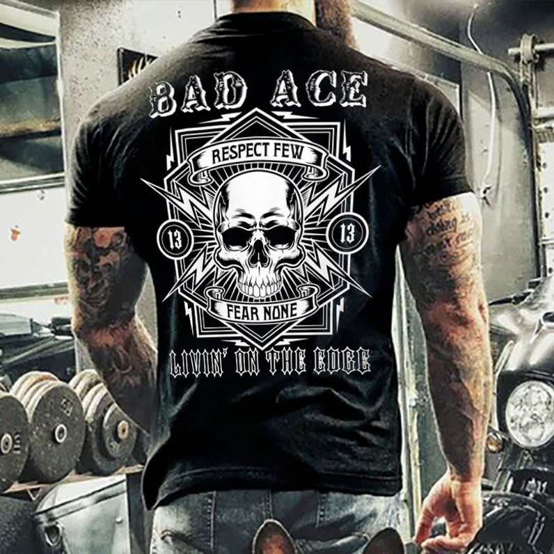 Mens Retro BAD ACE Motorcycling Printed T-shirt