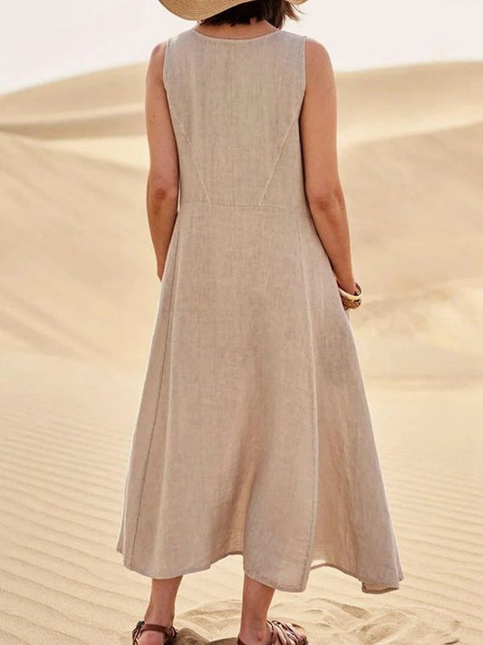 Women's Casual Pure Color Sleeveless Cotton Dress