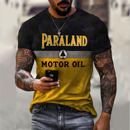 Retro motor oil print short-sleeved T-shirt