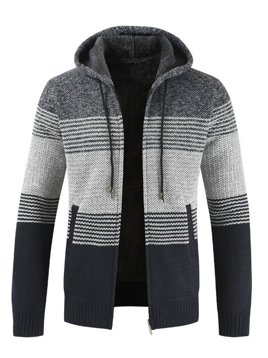 Contrast Color Hooded Trendy Zip Cardigans