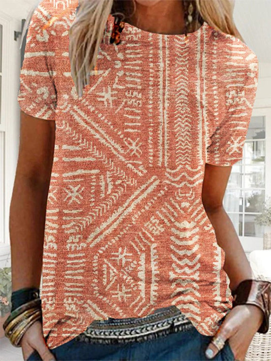 Western Ethnic Print Crew Neck T-Shirt