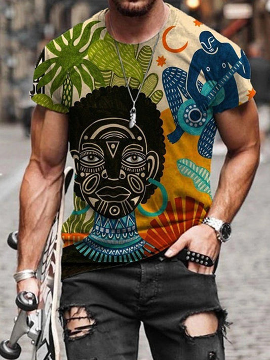 Men's Western Print Casual Short Sleeve T-Shirt