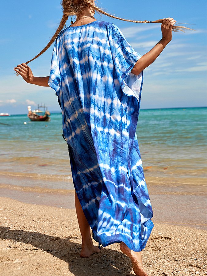 Ladies Spring Summer Beach Resort Style Loose Print Dress