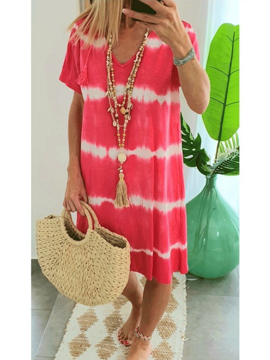 V-neck Tie-dye Short Sleeve Dress